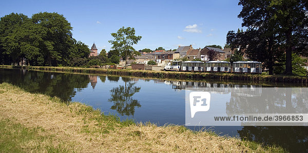 Canal du Centre  Unesco World Heritage Site  tourist train  Houdeng Aimeries  Hainaut Province  Belgium