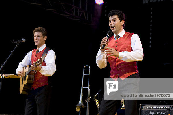 South Tyrolean singing brothers duo Vincent & Fernando performing live at the Autlook Festival in Schenkon  Lucerne  Switzerland  Europe