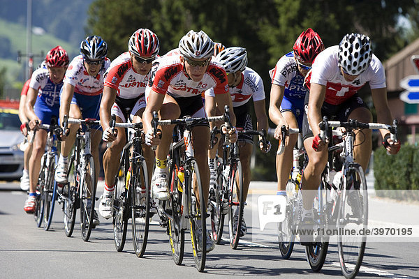 Group of cyclists cycling in the GP Tell 2009  Switzerland  Europe