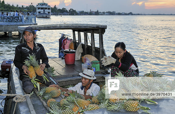 Pineapple merchant loading their goods  Mekong Delta  Vietnam  Asia