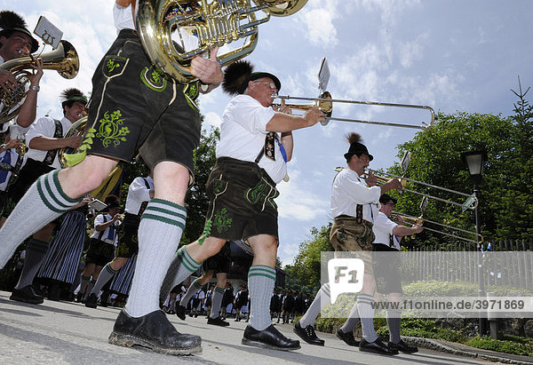 Brass band at the Gautrachtenfest festival in Irschenhausen  Upper Bavaria  Bavaria  Germany