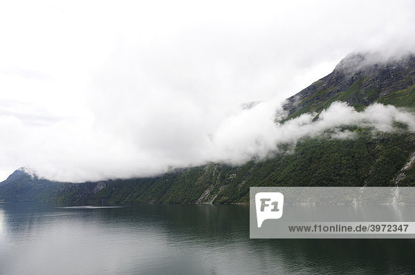Nebelbedeckter Nordalsfjord  Norwegen  Skandinavien  Nordeuropa  Europa