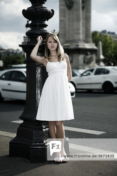 Young woman  portrait  Pont Alexandre III  Paris  France  Europe
