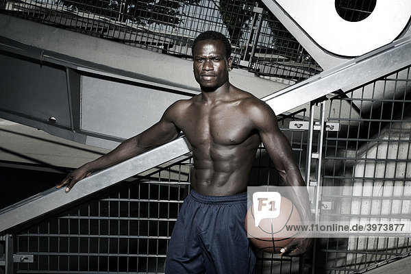 Dark-skinned basketball player portrait