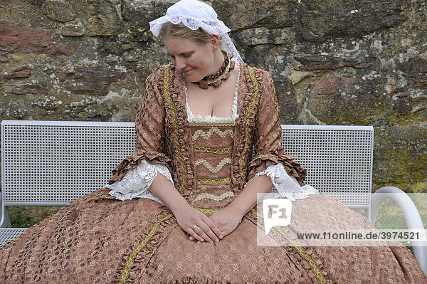 Life in the Baroque period of the 18th Century  girl in dress Robe a la Francaise with headdress  Schiller Jahrhundertfest century festival  Marbach am Neckar  Baden-Wuerttemberg  Germany  Europe