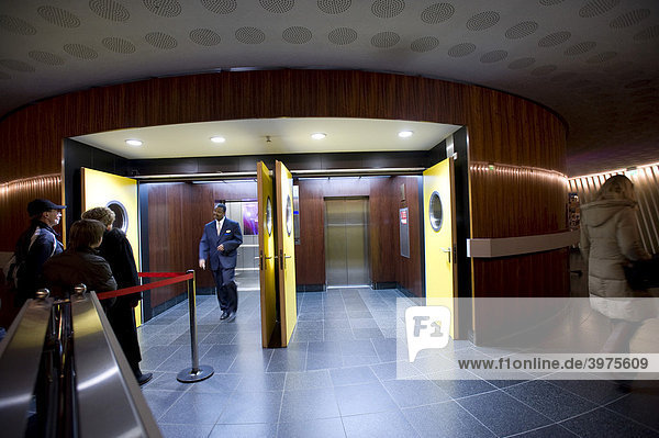 Entrance to the lift of the Berlin Fernsehturm television tower  Berlin  Germany  Europe