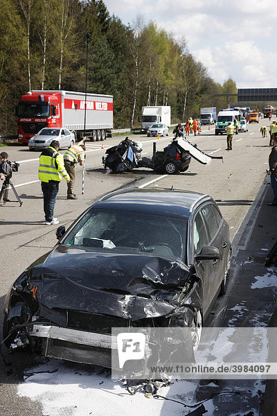 Traffic accident  5 people hurt  on A1 motorway at the Leverkusen motorway junction  North Rhine-Westphalia  Germany  Europe