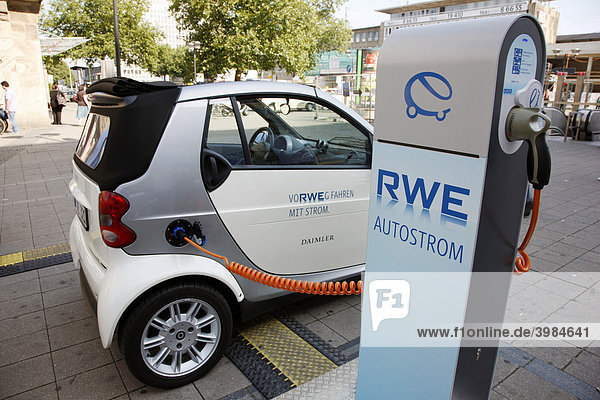 Electricity for cars from a filling station by the RWE power company Essen North Rhine-Westphalia Germany Europe
