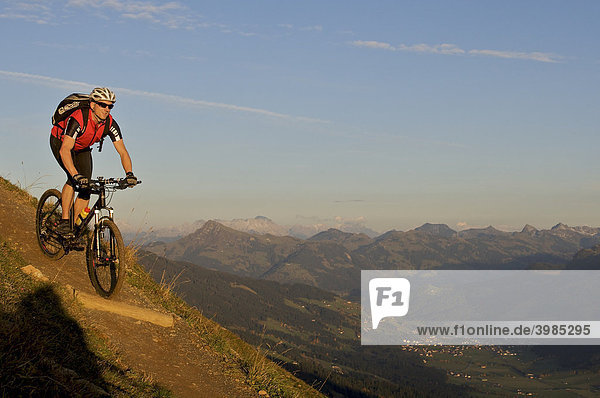 Mountainbiker at Hohe Salve mountain  Tyrol  Austria  Europe