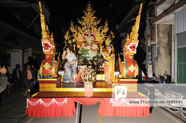 Loi Krathong  festival of light  float in a parade through the city centre  Mae Sariang  Thailand  Asia