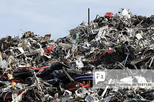 Pile of scrap metal and car wrecks for recycling scrap island DuisPort inland port Duisburg-Ruhrort North Rhine-Westphalia Germany Europe