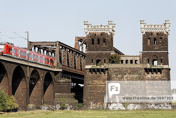 Türme der ehemaligen Duisburg-Hochfelder Eisenbahnbrücke über den Rhein  Ruhrgebiet  Nordrhein-Westfalen  Deutschland  Europa