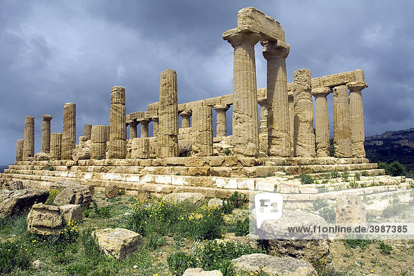 Antiker griechischer Tempel der Juno  Valle dei Templi Tal der Tempel  Archäologische Stätten von Agrigent  Sizilien  Italien