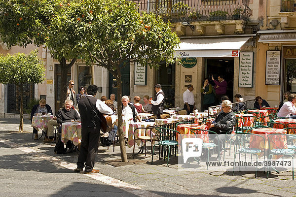 Les Oranges Bar cafe on Corso Umberto by Taormina  Sicily  Italy