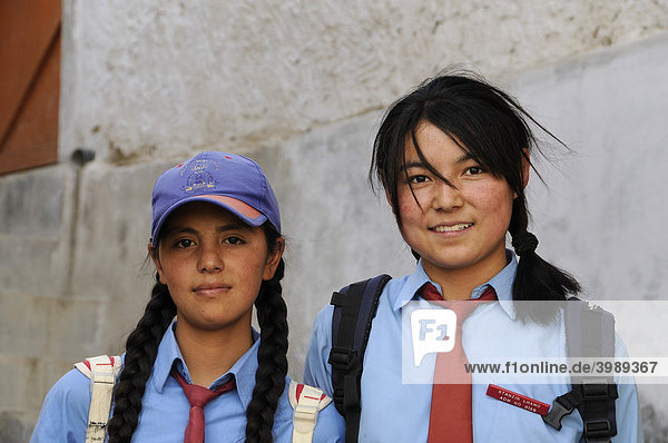 School students wearing a school uniform  Leh  Ladakh  India  Himalayas  Asia