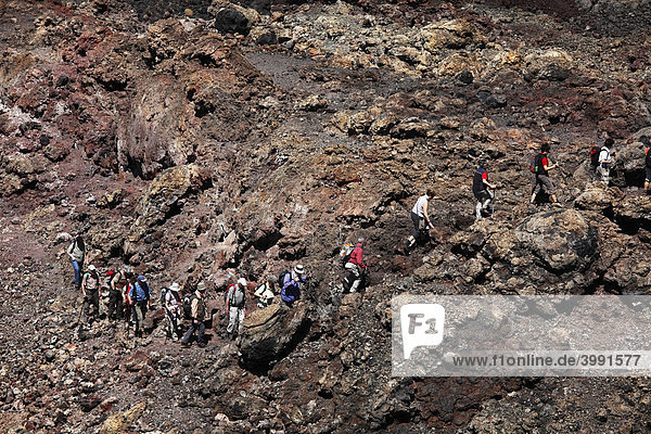 Hikers at the TeneguÌa volcano La Palma Canary Islands Spain Europe