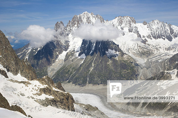 Mer de Glace  Vallee Blanche  Chamonix  Mont Blanc Massif  Alps  France  Europe