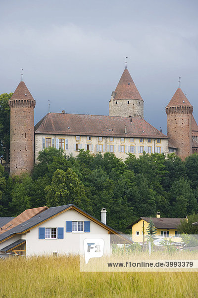 Das Schloss von Estavayer  Chateau de Chenaux vu de l'Est  Estavayer-le-Lac  Kanton Freiburg  Schweiz  Europa