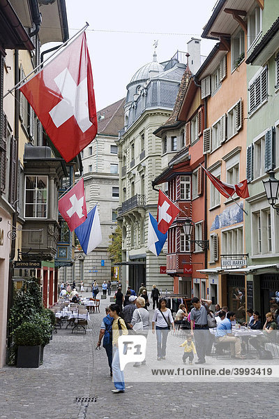 Augustiner-Gasse Street in the historic centre of Zurich  Switzerland  Europe