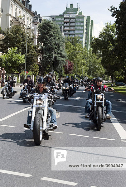 Motorcycle parade  Crime City Run  Frankfurt  Hesse  Germany  Europe