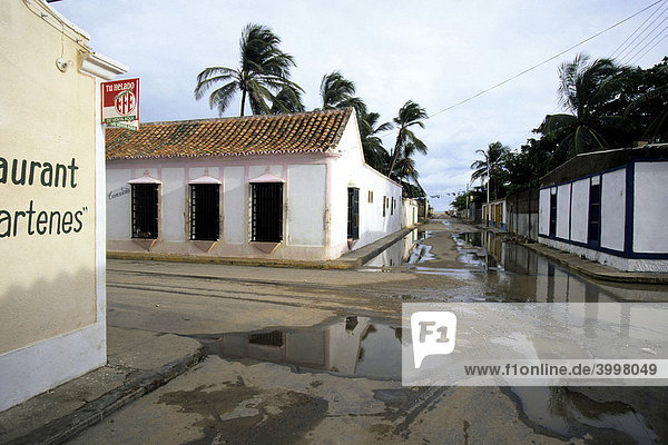 Straße mit einfachen Häusern im Kolonialstil  Adicora  Paraguana Halbinsel  Peninsula de Paraguana  Falcon  Karibik  Venezuela  Südamerika