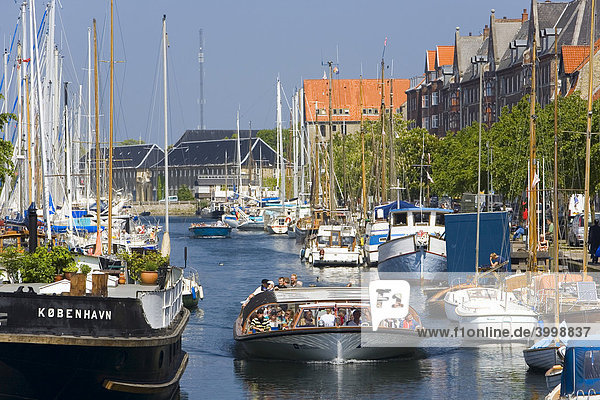 Tour boat  Christianshavns Canal  Copenhagen  Denmark  Europe
