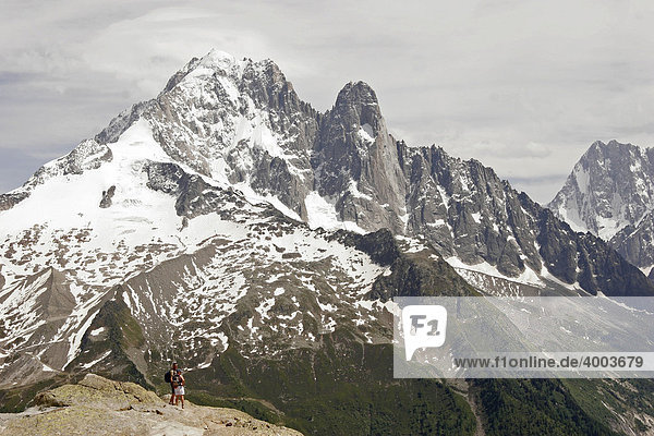 Hikers in the Mont Blanc Massif  near Chamonix-Mont-Blanc  France  Europe