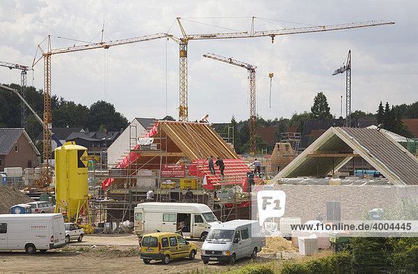 Kräne über einem Neubaugebiet in Waltrop  Nordrhein-Westfalen  Deutschland
