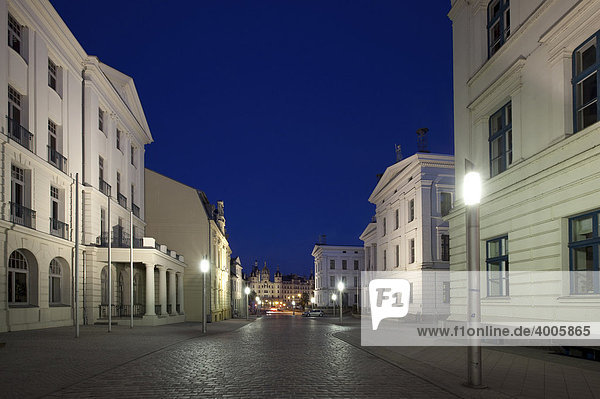 Buildings at Schlossstrasse Street today where the State Chancellery and Ministry of Transport Building and Regional Development of the State of Mecklenburg-Western Pomerania are housed Schwerin Mecklenburg-Western Pomerania Germany Europe