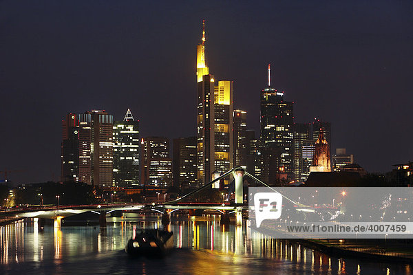Skyline of Frankfurt at night  Frankfurt  Hesse  Germany  Europe