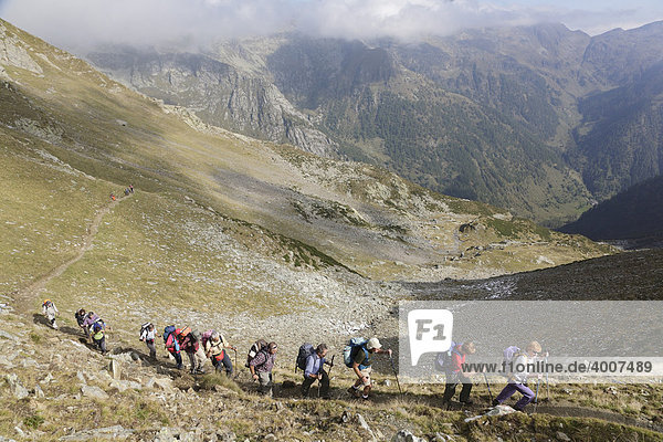 Hikers  climbers  group  CAI  Club Alpino Italiano  Carcofero  Piedmont  Italy  Europe