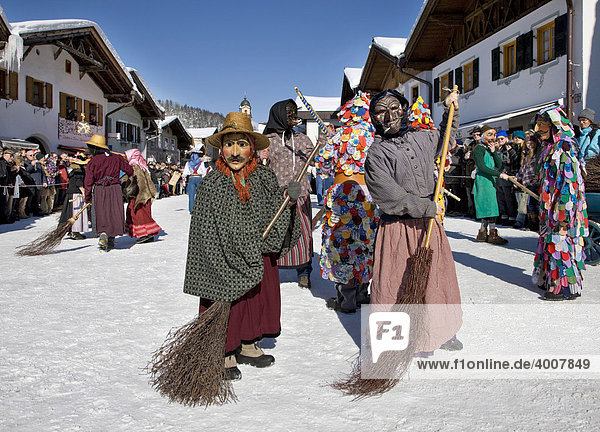 Beserer  witches with brooms  besoms  carnival  Mittenwald  Werdenfels  Upper Bavaria  Bavaria  Germany  Europe