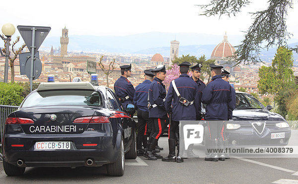 Italian Carabinieri policemen with their Alfa Romeos  Firenze  Florence  Tuscany  Italy  Europe