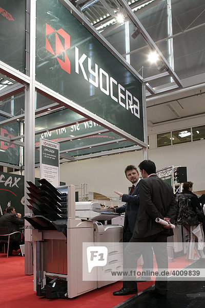 Trade fair stand of the copy machine and print machine producing company Kyocera at the computer and IT fair Systems in Munich  Bavaria  Germany  Europe