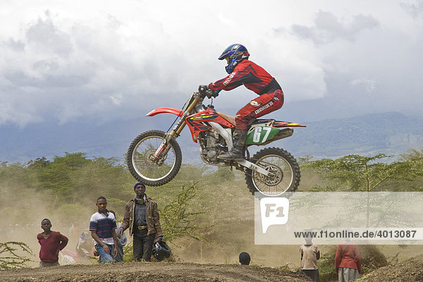 Rider in the 2nd Tanzanian Motocross Championship 2007 in Arusha  Tanzania  Africa