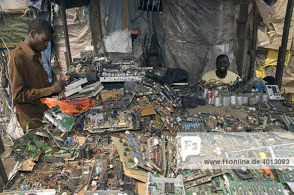 Market stall with electronic spare parts and circuit boards  Lusaka  Zambia  Africa