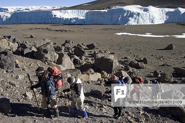 Mountaineer and local guide at the ascent to the summit of the Kilimanjaro via the Western Breach route Tanzania Africa