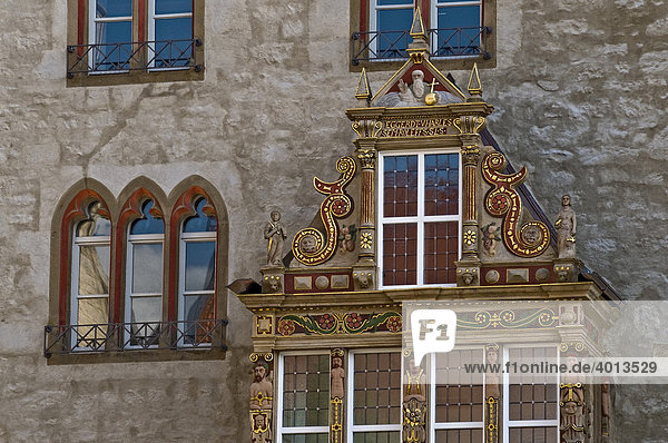 Detail der Fassade des Tempelhauses am Marktplatz  Hildesheim  Niedersachsen  Deutschland  Europa