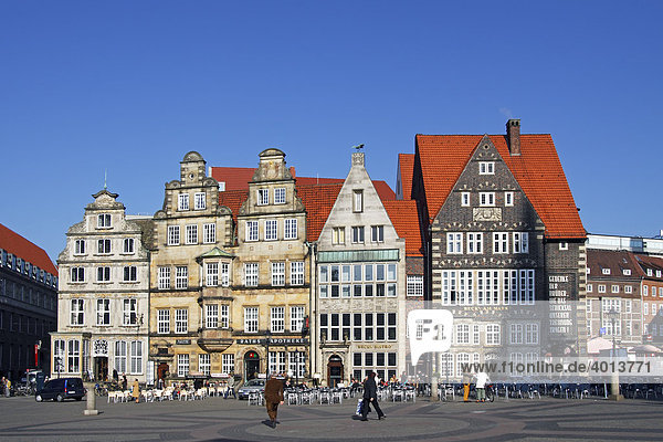 Historic houses at the market square in the old town of Bremen  Free Hanseatic City of Bremen  Germany  Europe