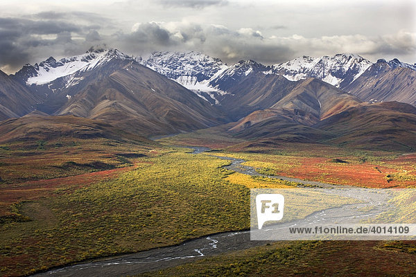 Alaska Range im Denali Nationalpark im Herbst  Alaska  USA  Nordamerika  Amerika
