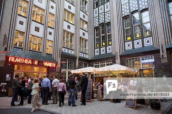 People in front of restaurant  cinema  vaudeville  Hackesche Hoefe  Berlin  Germany