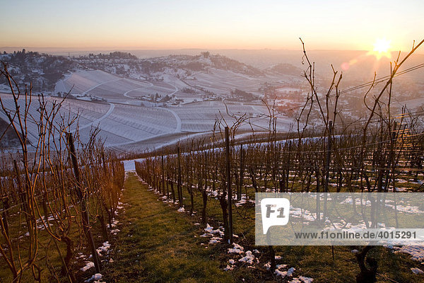 Weinberge im Winter  Weinreben  Weinbau  Blick nach Rotenberg  Schnee  Sonnenuntergang  Stuttgart  Baden-Württemberg  Deutschland  Europa