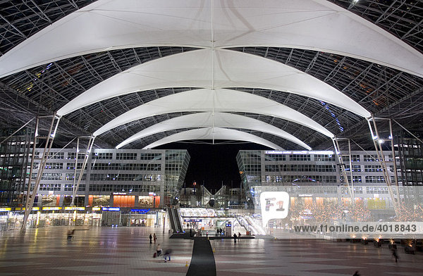 Dachkonstruktion am Franz Joseph Strauß Flughafen zwischen Terminal 1 und 2,  Freising,  München,  Bayern,  Deutschland,  Europa