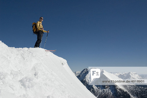 Man on mountain top  Gesaeuse National Park  Styria  Upper Austria  Europe