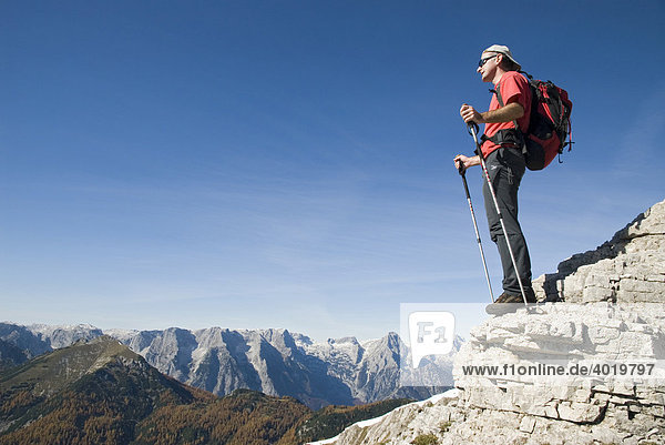 Hiker  view of the Totes Gebirge Range  Upper Austria  Europe