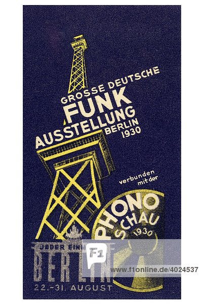 Historische Illustration  Reklamemarke  Grosse Deutsche Funkausstellung Berlin 1930  Phonoschau 1930