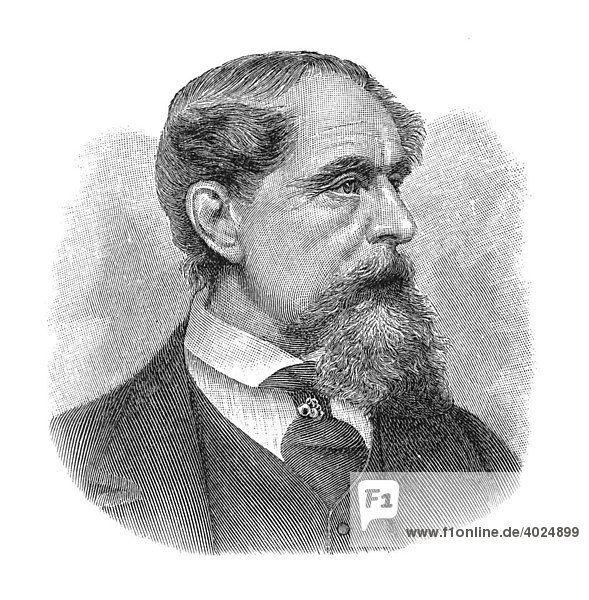 Holzschnitt  Charles John Huffam Dickens  Pseudonym Boz  Portrait