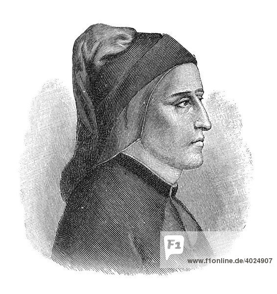 Holzschnitt  Dante Alighieri  Portrait
