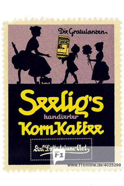 Reklamemarke  Die Gratulanten  Seelig's kandierter Korn-Kaffee