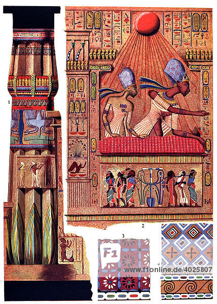 Historische Illustration  ägyptische Ornamente  Felsengräberarchitektur von El Amarna  Griffith  Archaeological Survey of Egypt. Bd. 18.